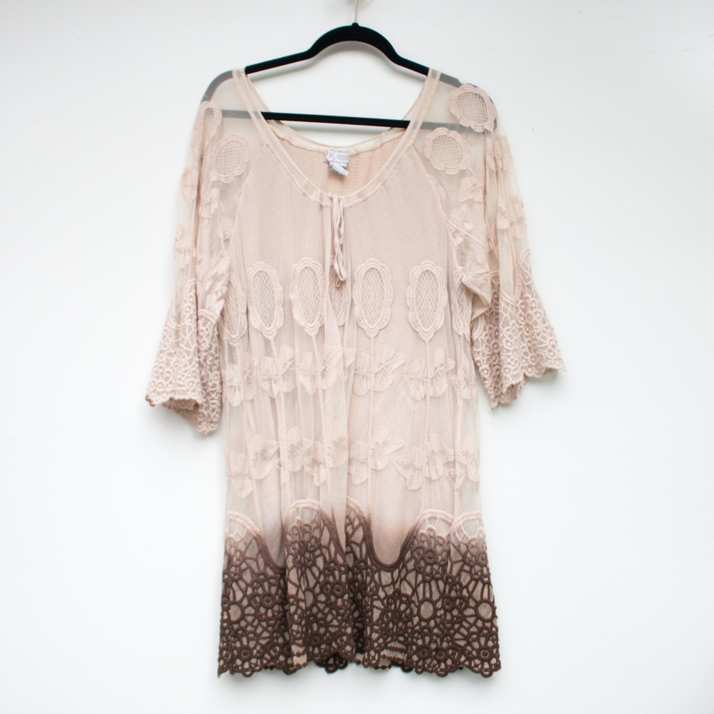 Lilly Mason | Boho Brown Lace Dip Dye Tunic Top